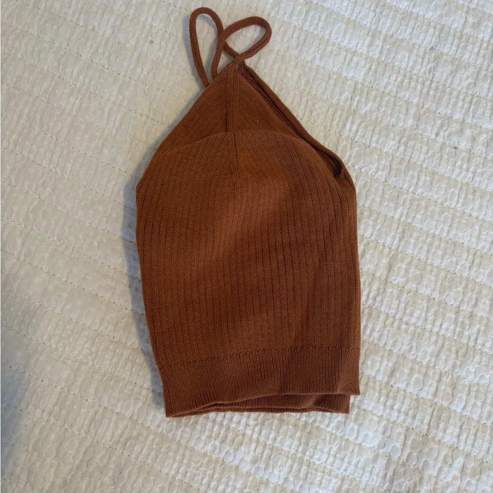 Rust Ribbed Knit Crop Top - Picture 3 of 3